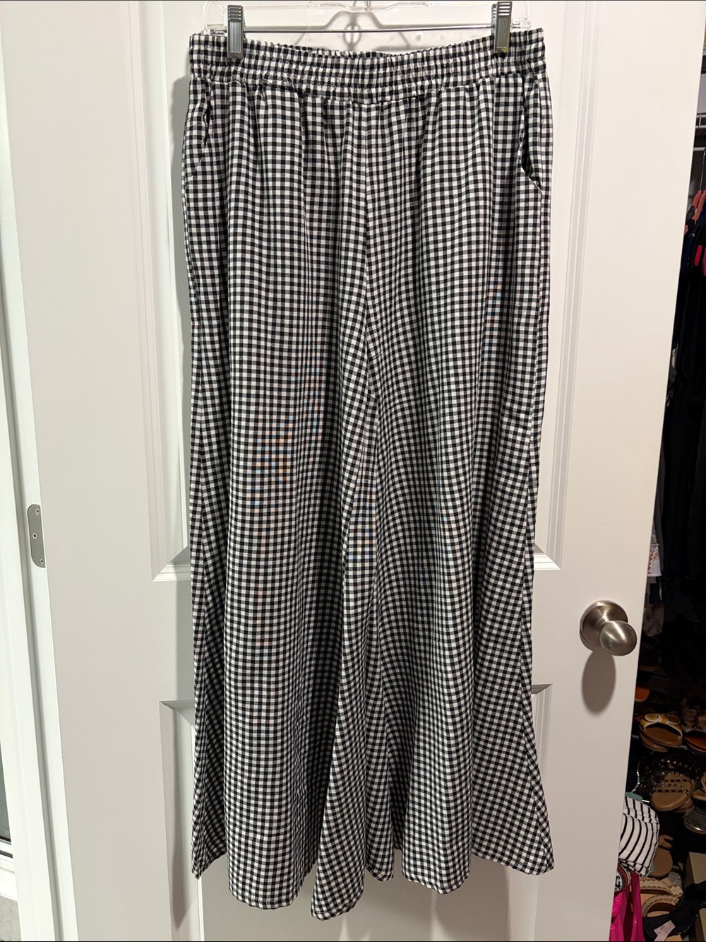 NWOT Extra Wide Flare Black and White Gingham Pants